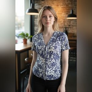 Banana Republic Silk Blend Blue Tones Blouse